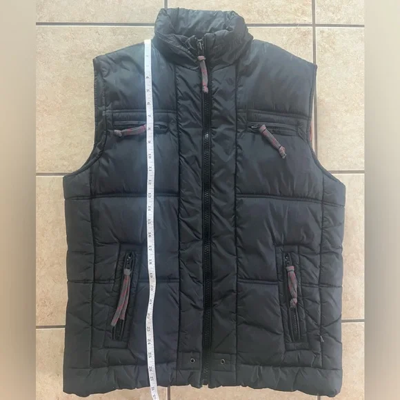 Industrialize Black Puffer Vest with lining red trim on zippers & pockets Men M - Picture 7 of 8